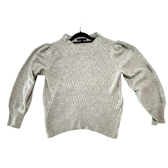 Kathy Ireland Sweater Women’s XL (Fits Small) Gray Ribbed Knit Puff Sleeve - EUC - Picture 1 of 8